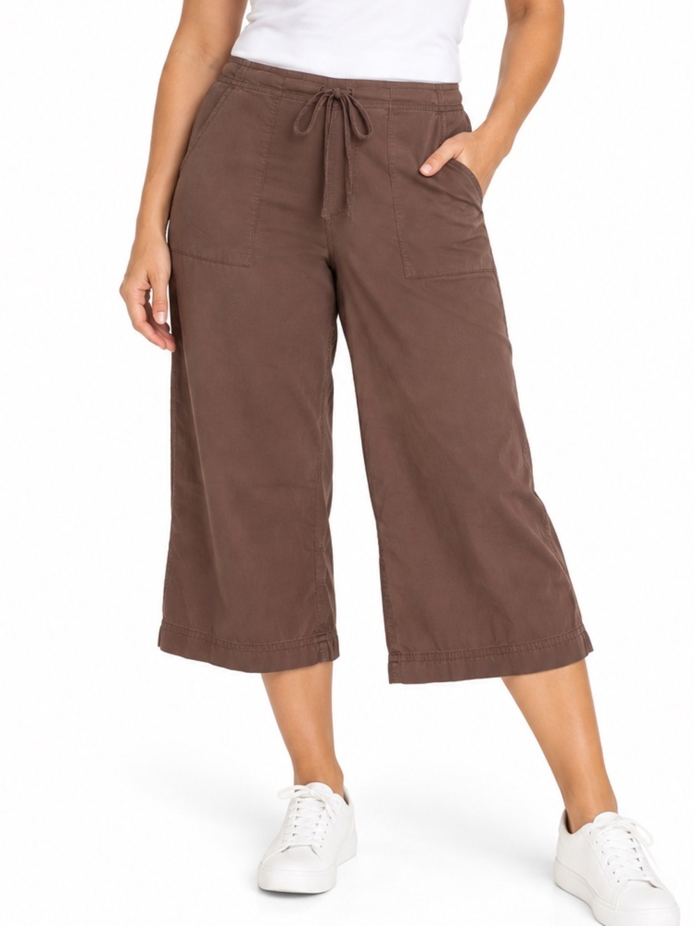 Be Present Yoga Pants Size L Cropped Brown Split Hem